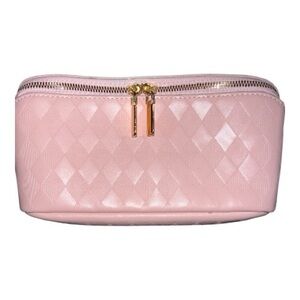 Vegan Leather Diamond Checker Travel Makeup Bag